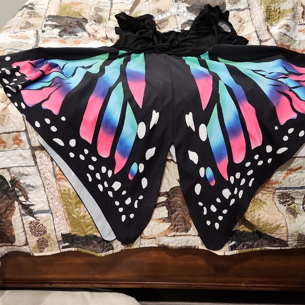 Asymmetrical Black and Multicolor Butterfly Dress - Picture 3 of 11